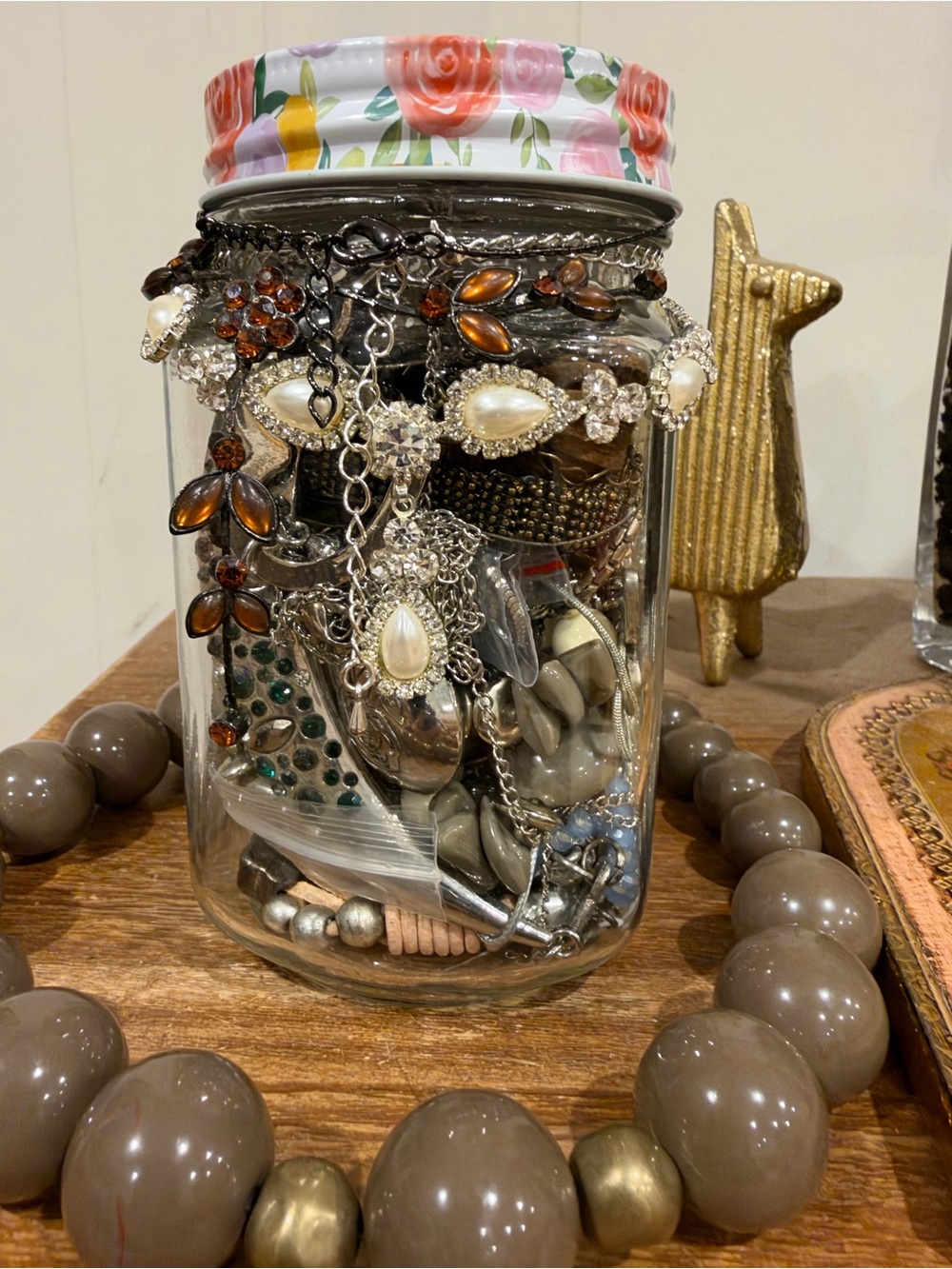 Hearts, Stars, butterflies, inspiration mystery jewelry jar - silver green gray